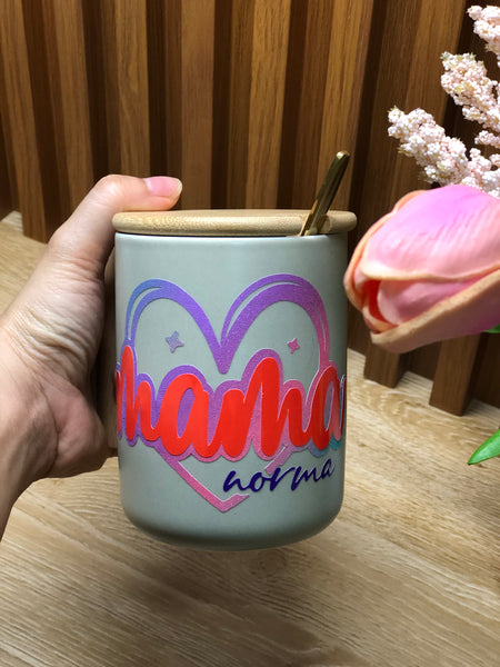 Color changing Minimalist Ceramic mug with wooden handle