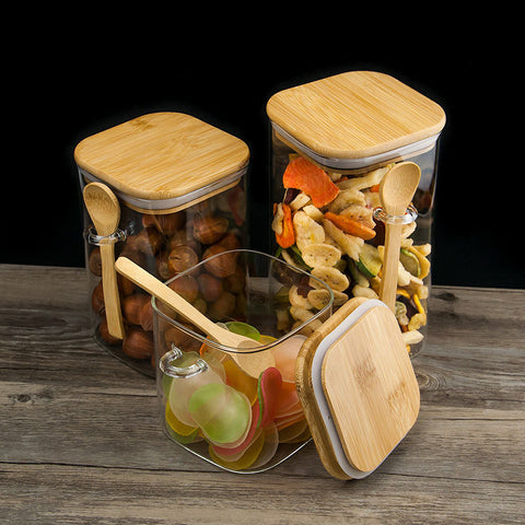 Ecm Square Bamboo Lid Glass Jar